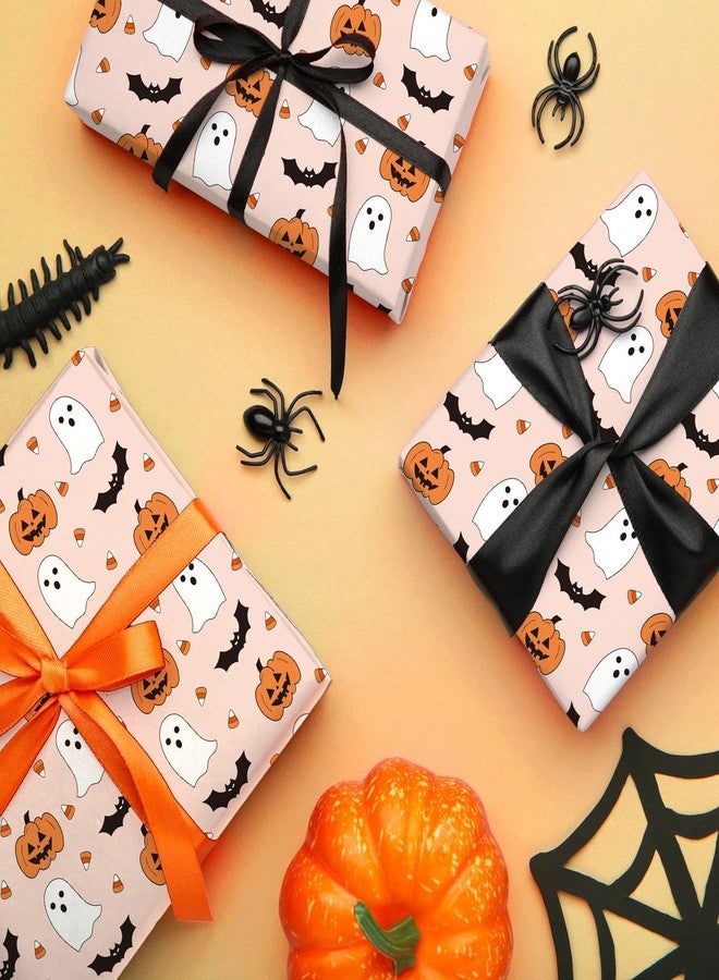 Whaline Halloween Wrapping Paper - Mini Roll - 17 In x 32.8 Ft Cute Pumpkin Ghost Bats Gift Wrap Paper Boho Orange DIY Art Crafts Packing for Halloween Birthday Baby Shower Holiday Party - Image 5